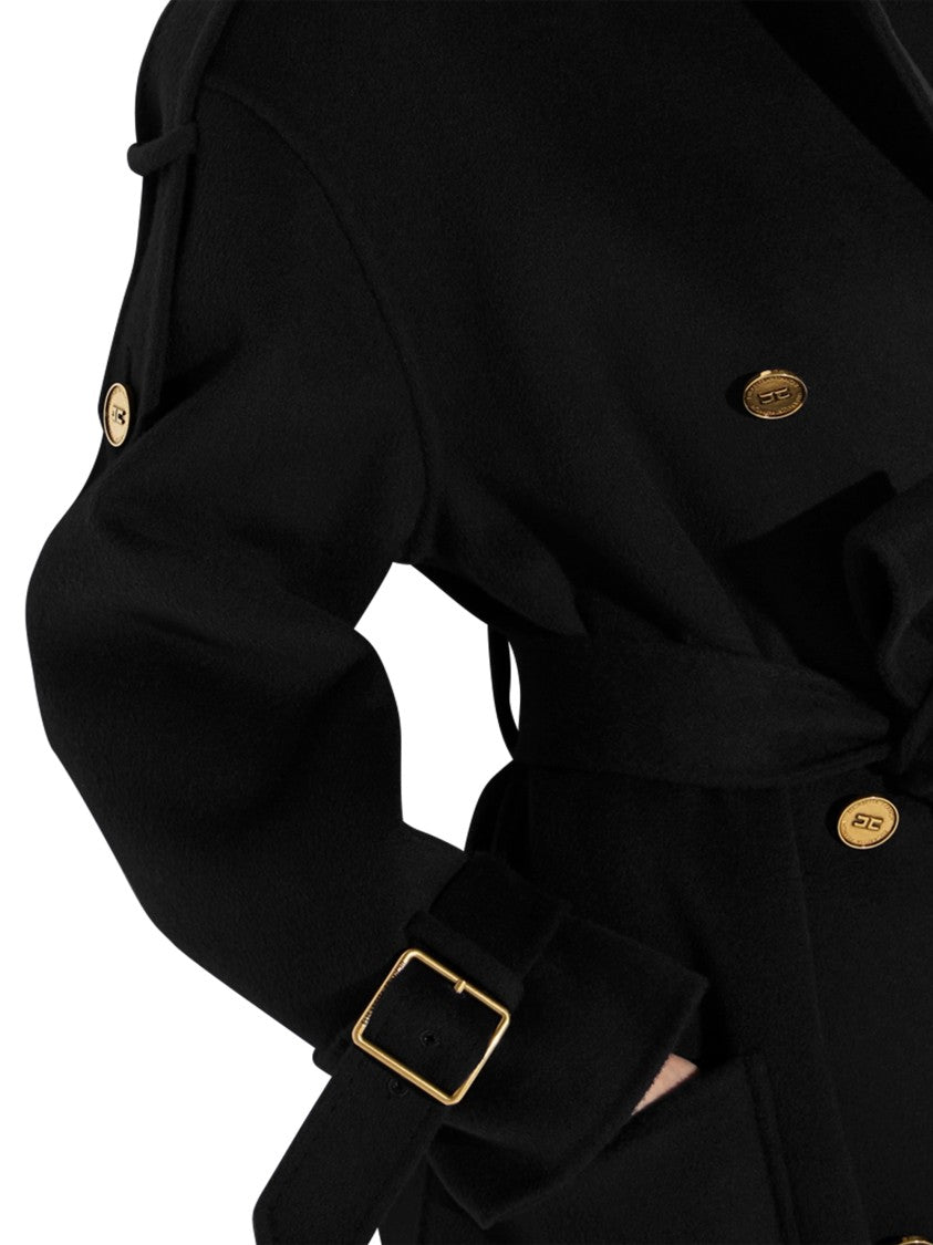 Elisabetta Franchi Double-Breasted Gold-Tone Long Wool Coat