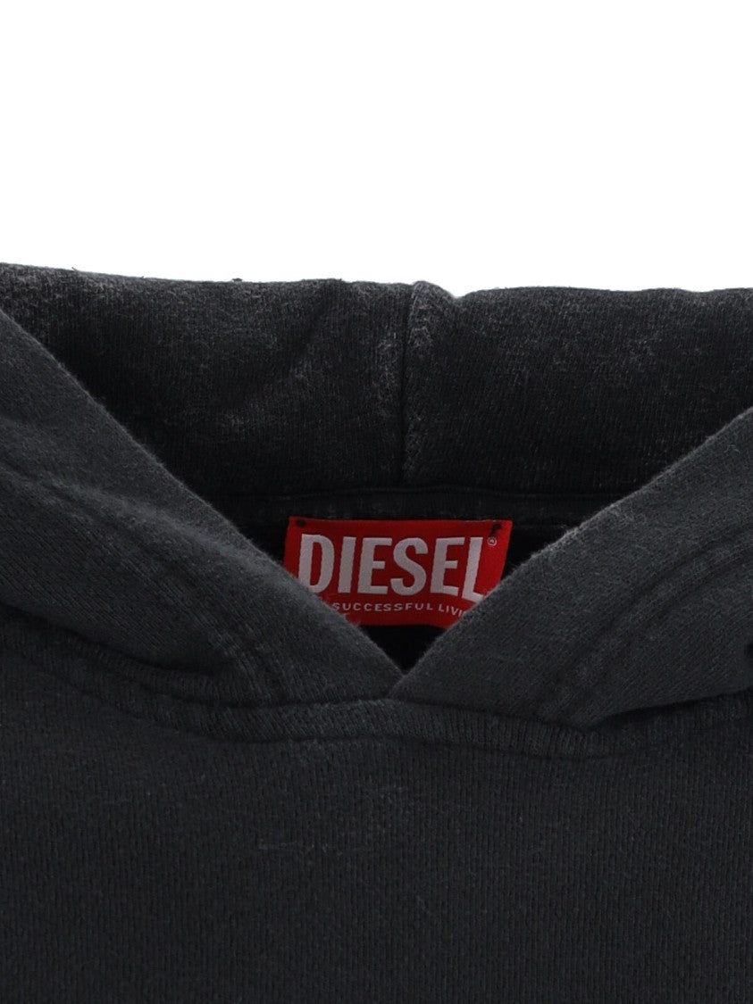 Diesel Distressed Black Hoodie With Metallic Logo
