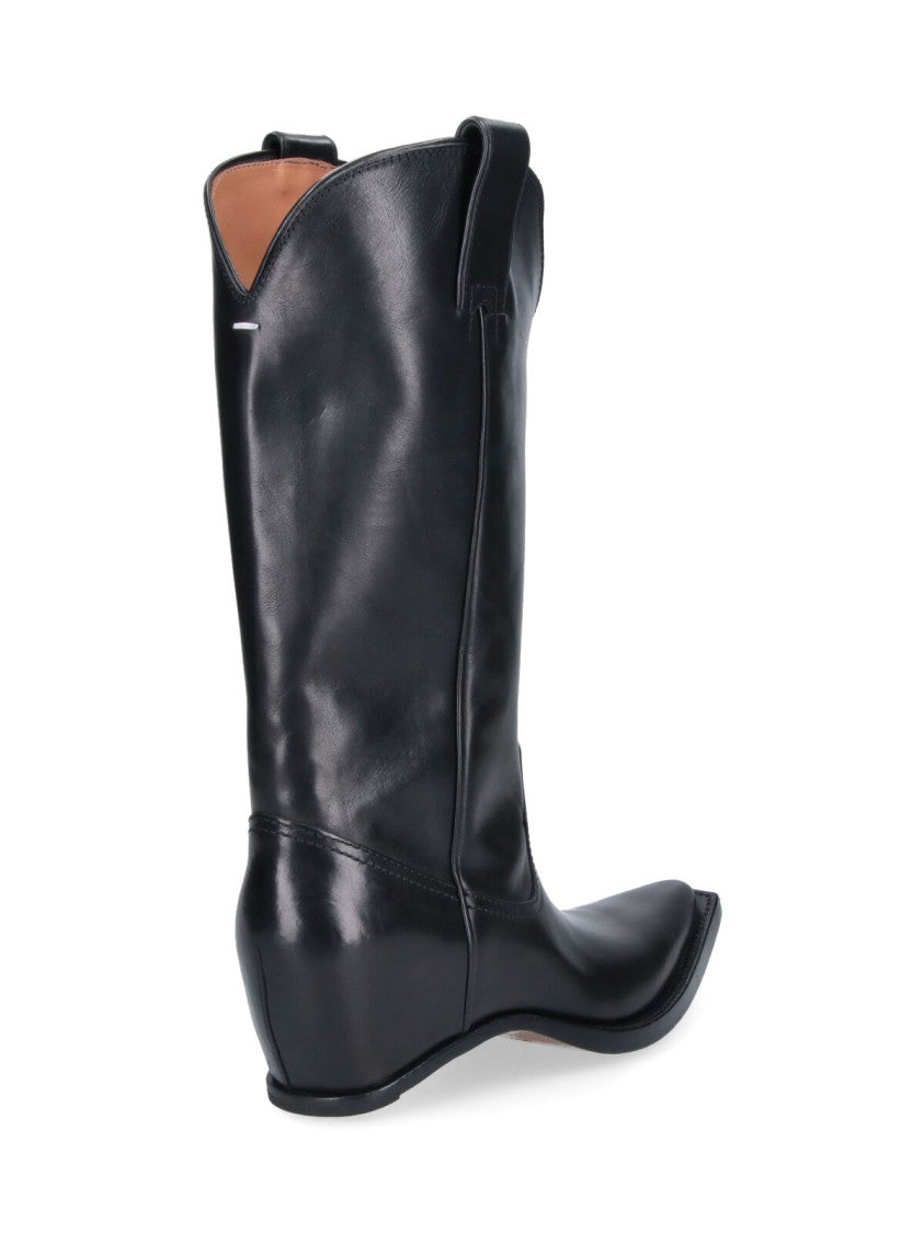 Maison Margiela Black Heel-Less Squared Toe Leather Boots