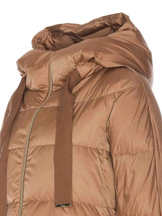 Herno Satin-Finish Brown Jacket With Fixed Hood