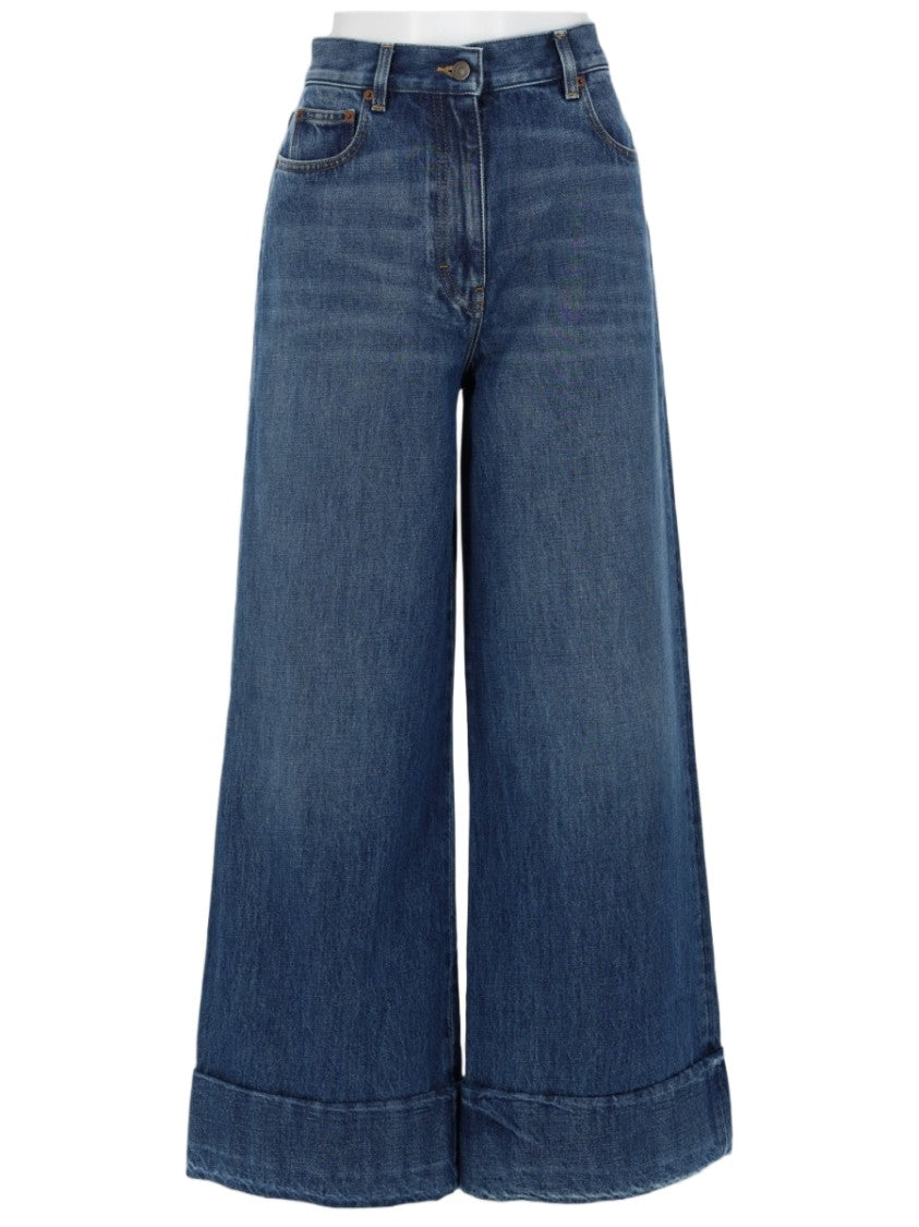 Valentino Wide-Leg Five-Pocket Denim Jeans