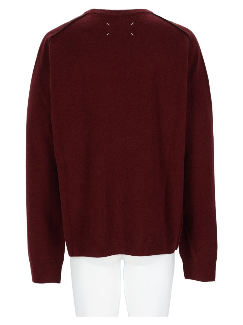 Maison Margiela Minimalist Round Neck Bordeaux Sweater In Virgin Wool