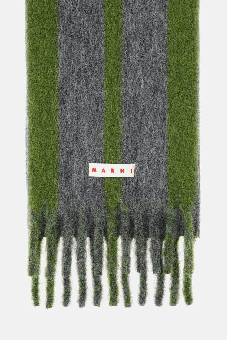 Marni Large Striped Wool Scarf With Logo Detail