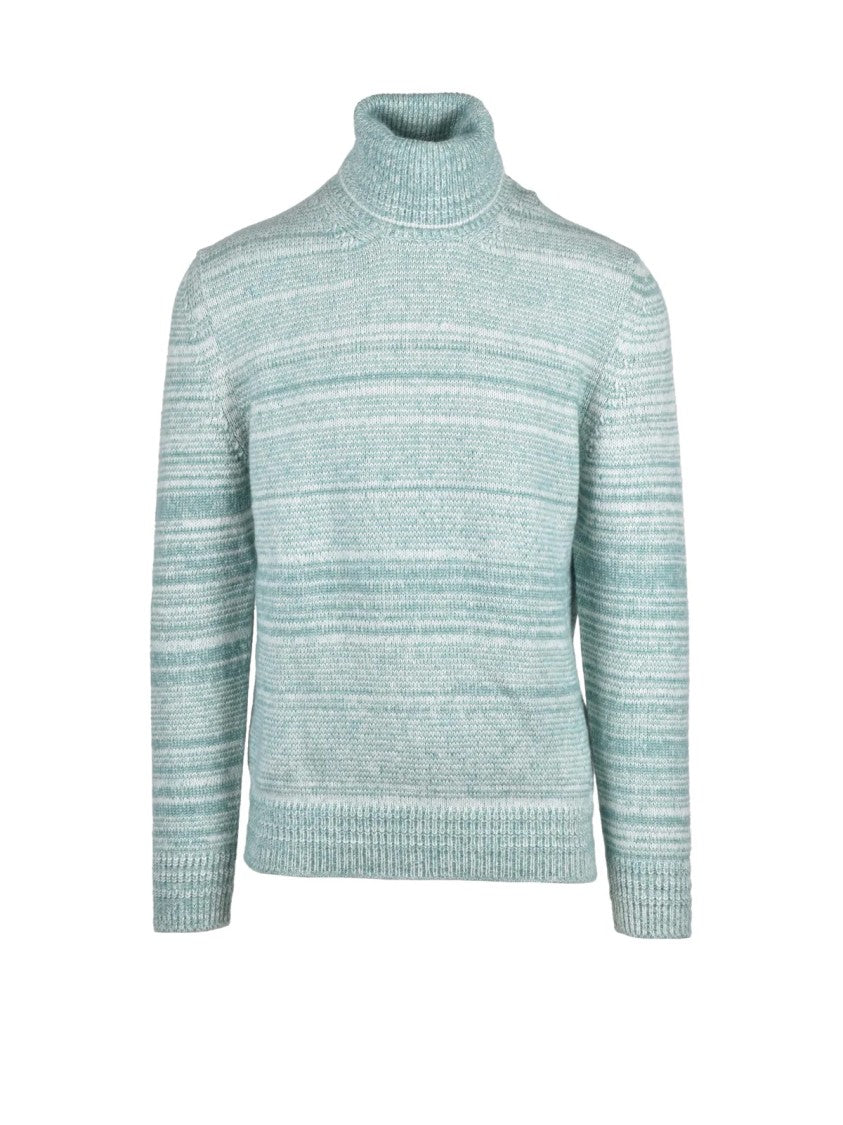 Dondup Aqua Green Textured Mohair-Cotton Blend Turtleneck