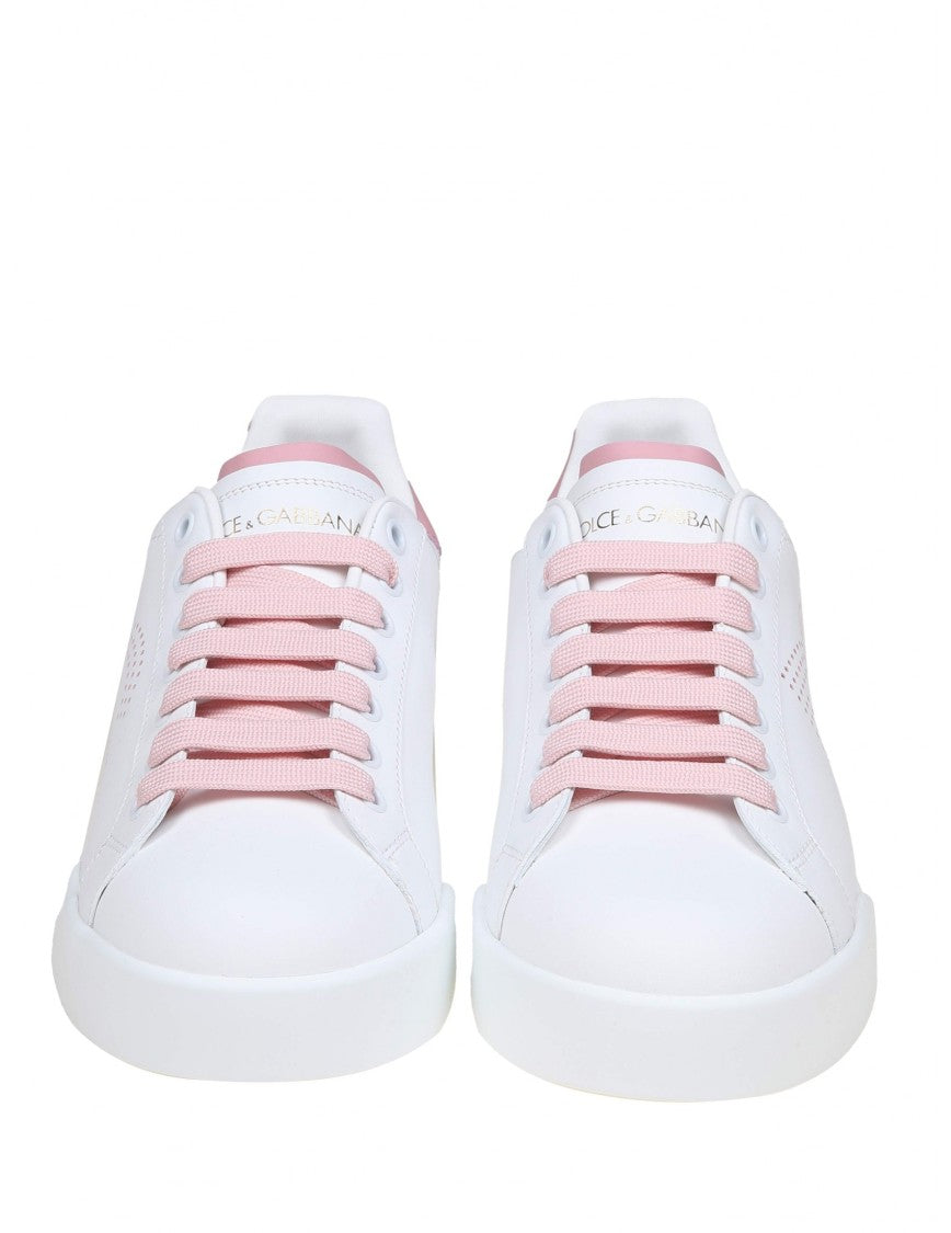 Dolce & Gabbana Portofino Light Sneakers In White And Pink Leather