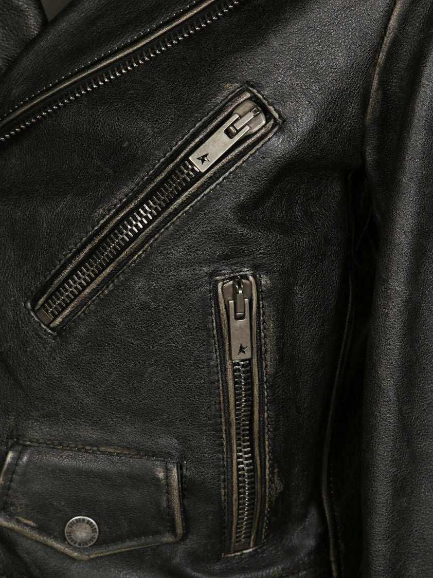 Golden Goose Biker Leather Jacket With Zip Closure