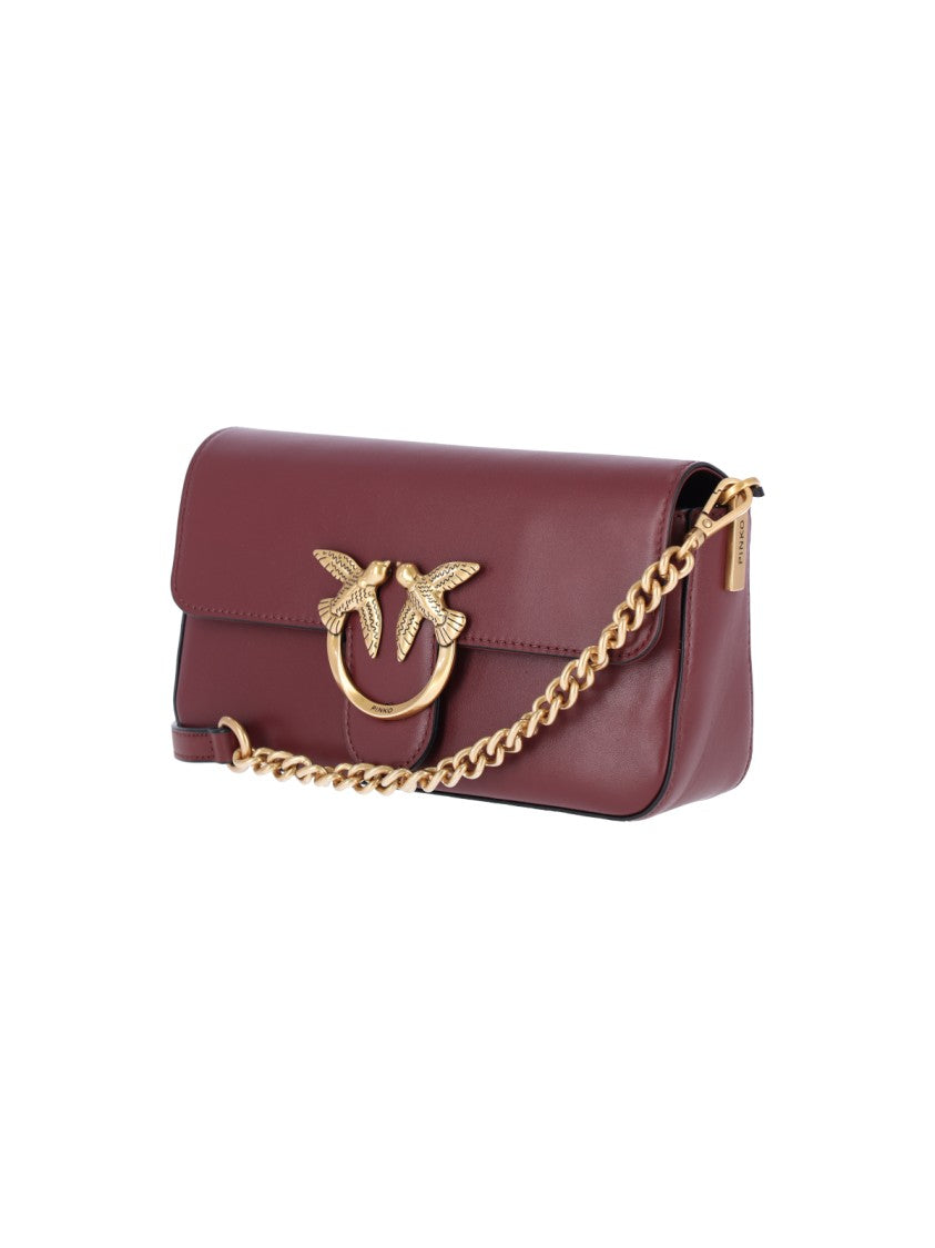 Pinko Bordeaux Love One Calfskin Shoulder Bag