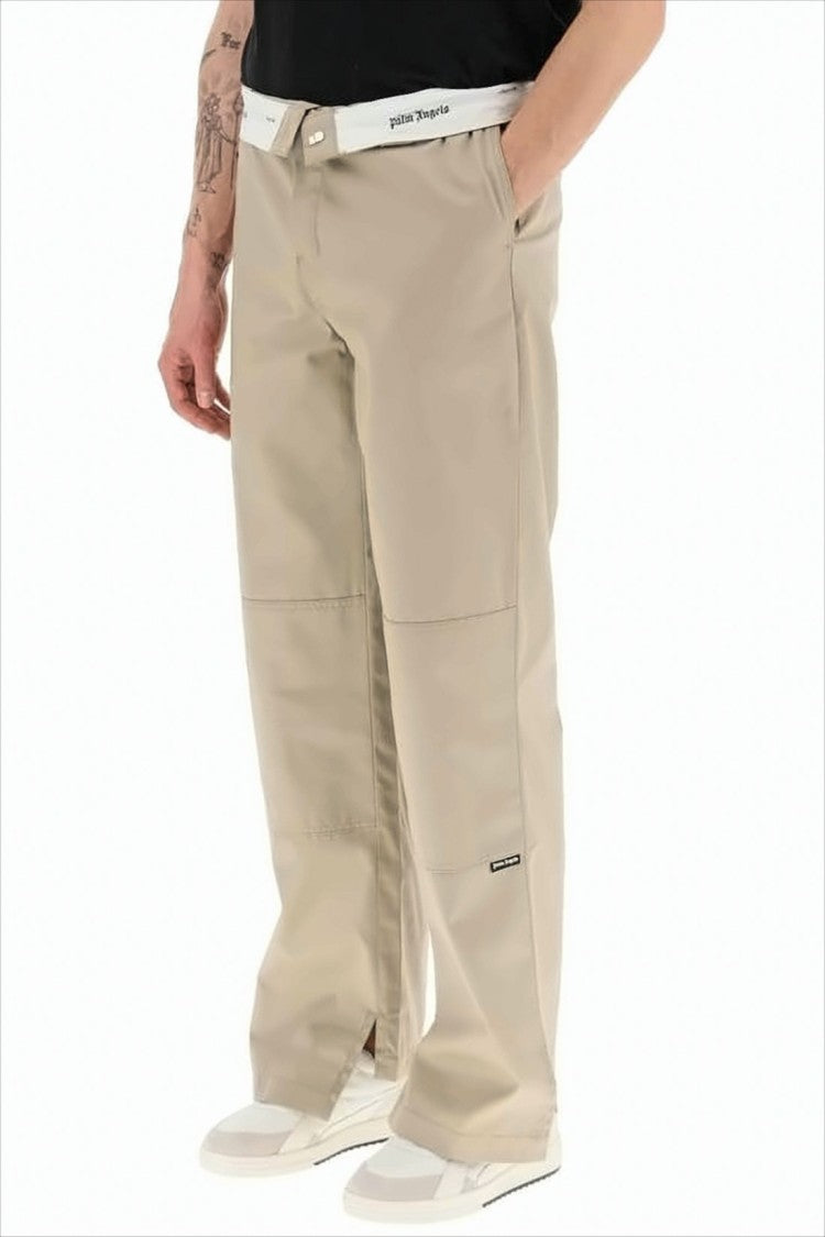 Palm Angels Beige Straight-Leg Pants With Branding