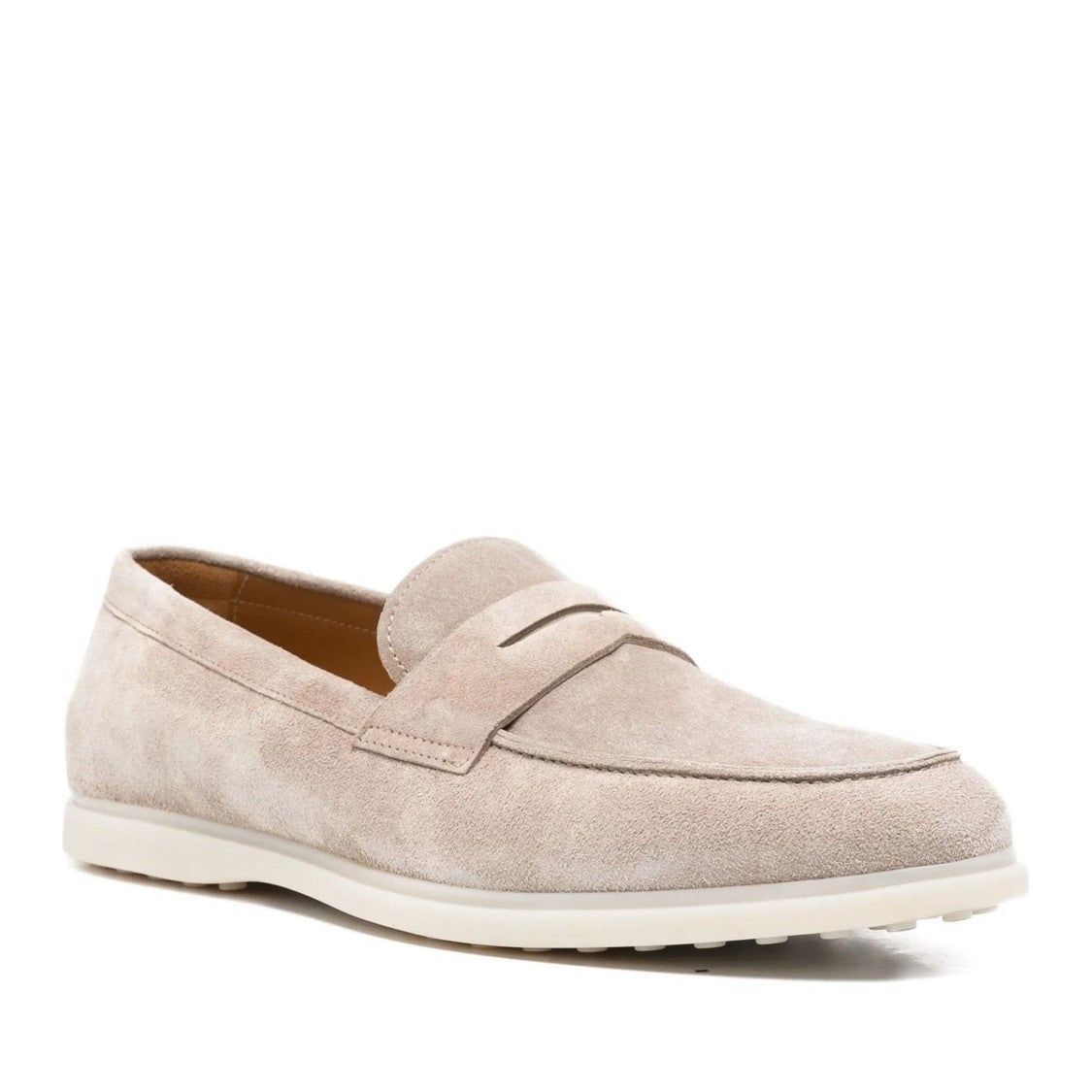 John Harrison Beige Suede Penny Strap Loafers
