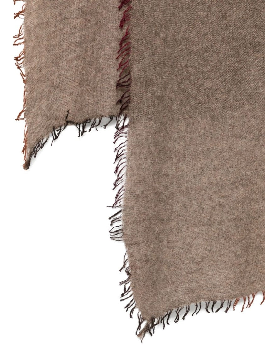 Faliero Sarti Rectangular Brown Cashmere Scarf With Fringed Edges