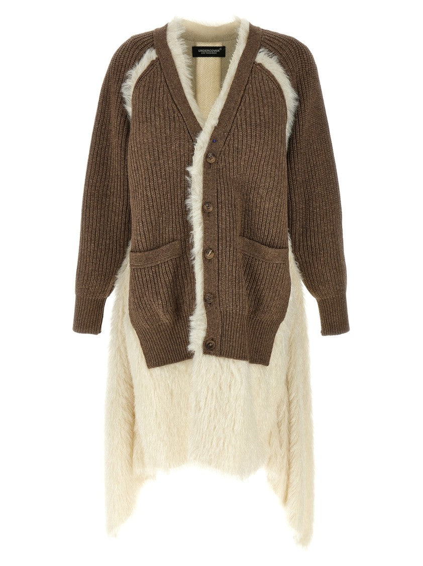 Undercover Asymmetrical Faux Fur And Braided Wool Cardigan