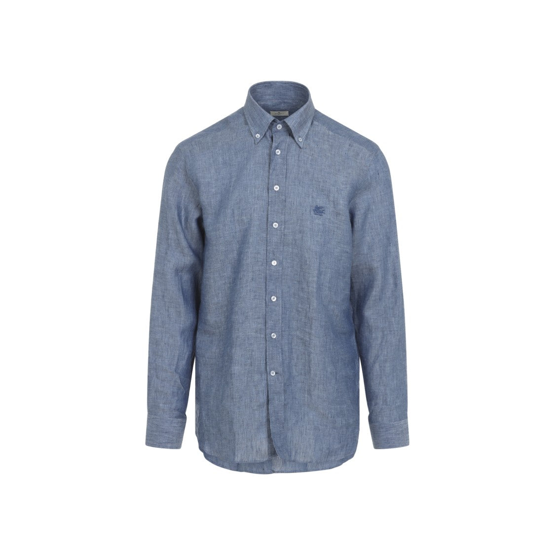 Etro Air Force Blue Linen Roma Logo Shirt