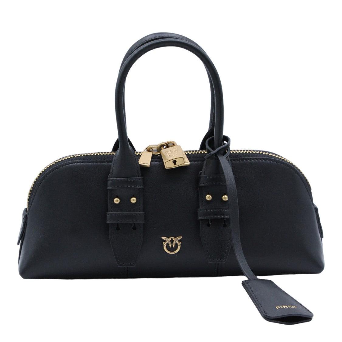 Pinko Structured Black Handbag With Gold-Tone Accents