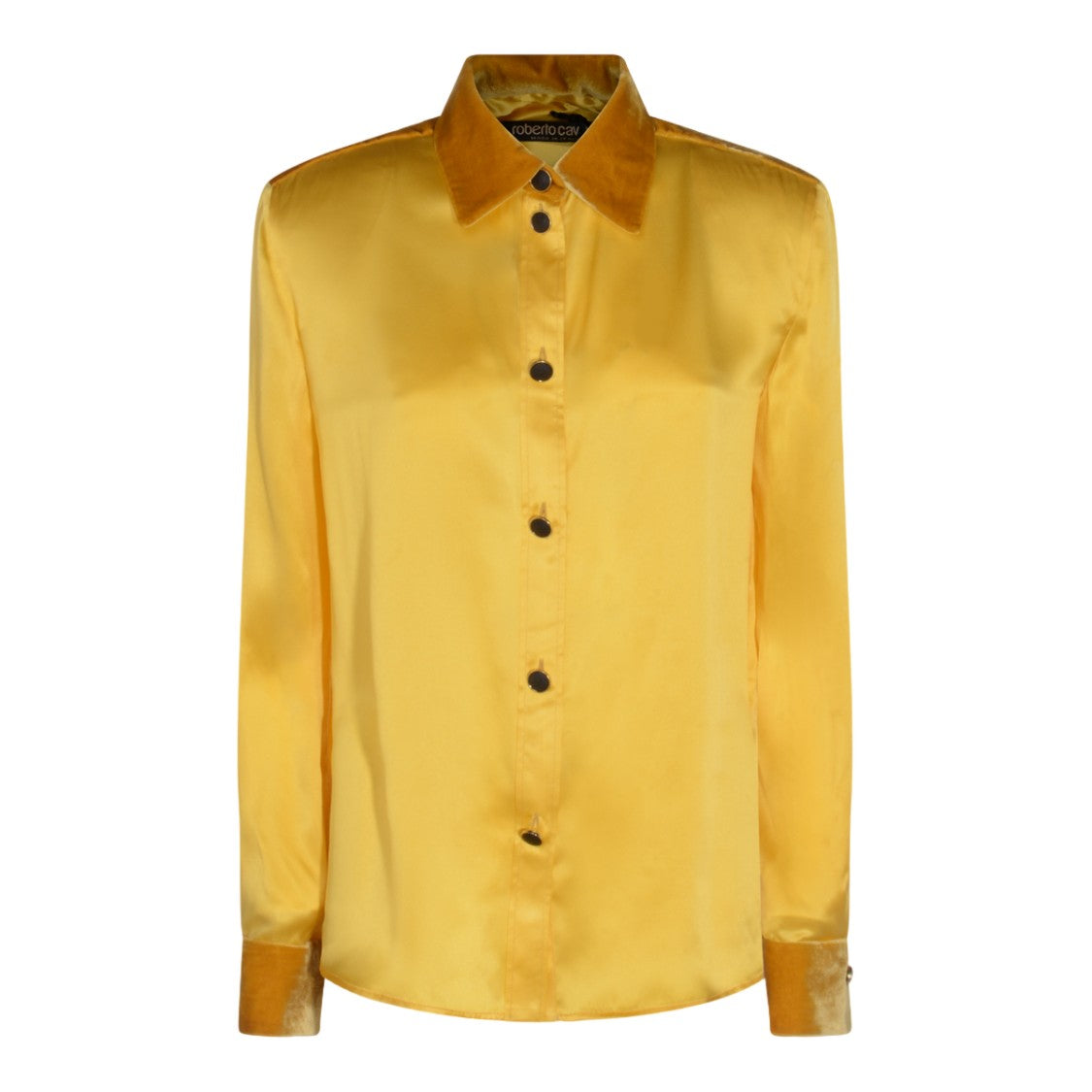 Roberto Cavalli Ochre Satin Shirt With Velvet Accents
