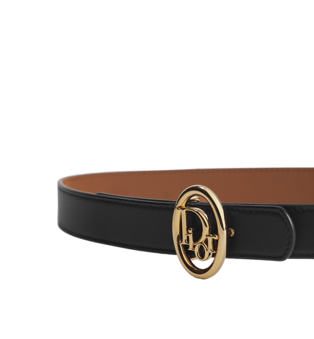 Christian Dior Black Oval Buckle Leather Belt