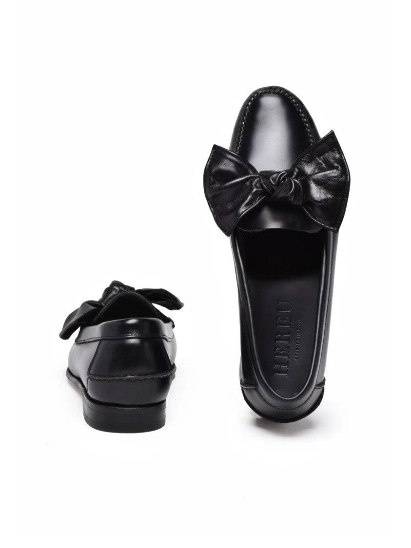 Hereu Black Prominent Bow Leather Loafers