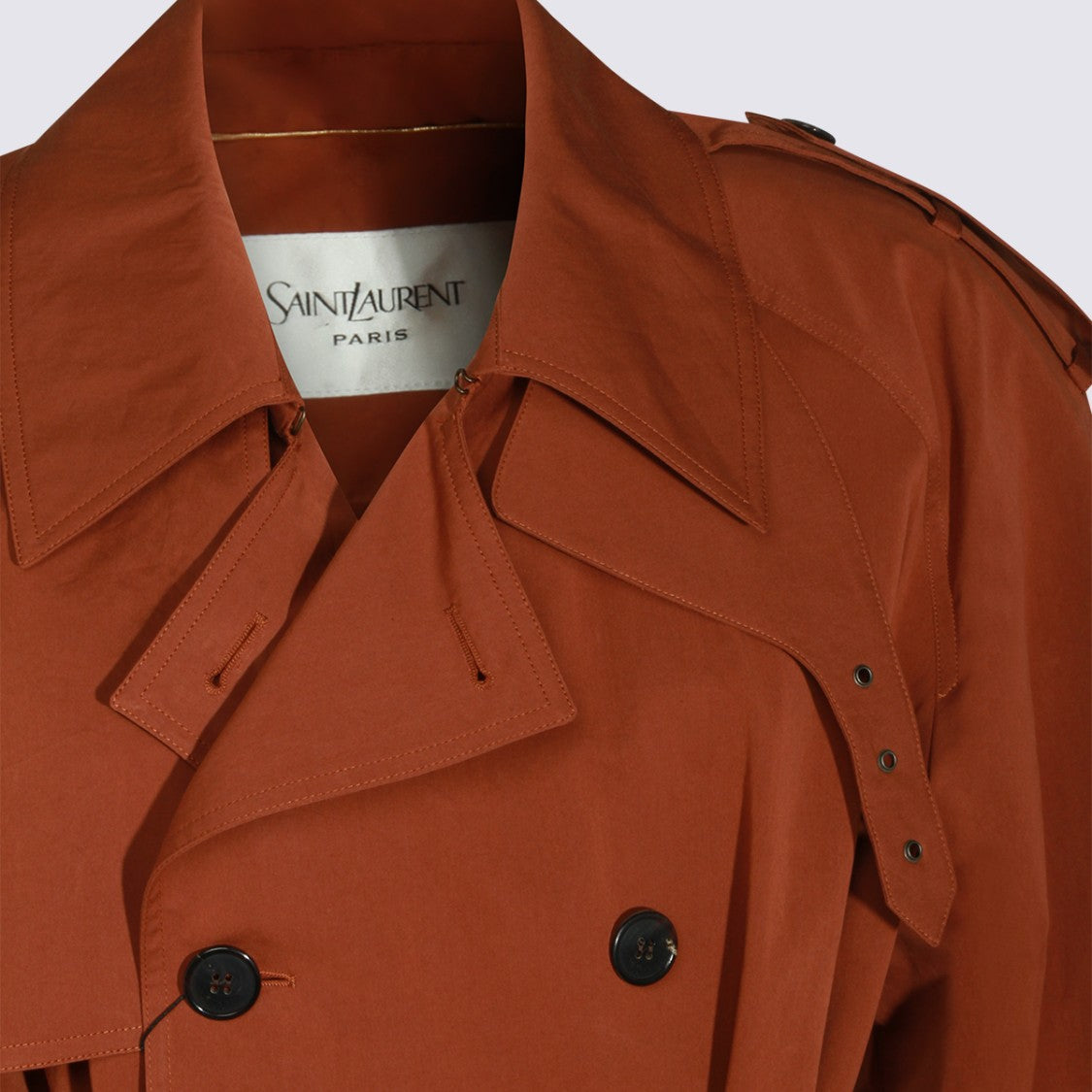 Saint Laurent Double-Breasted Rust Trench Coat With Belted Waist