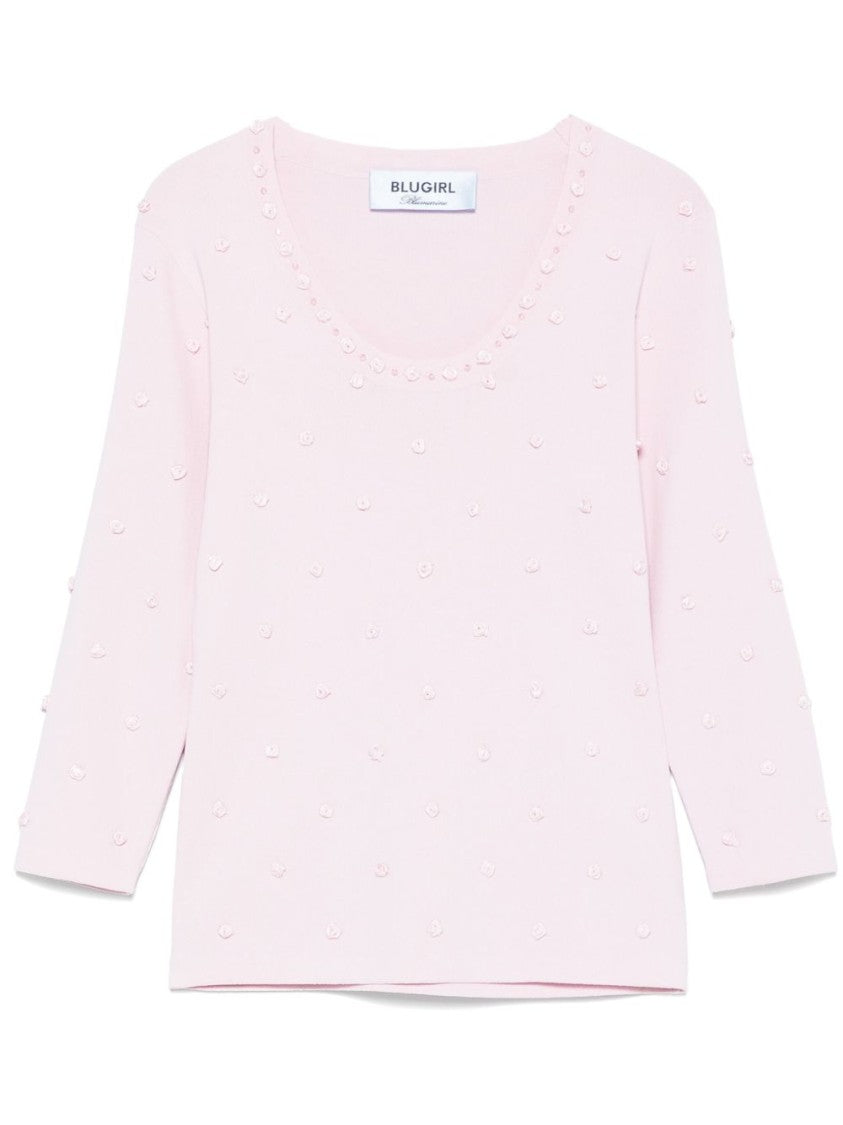 Blugirl Floral-Embellished Scoop Neck Top