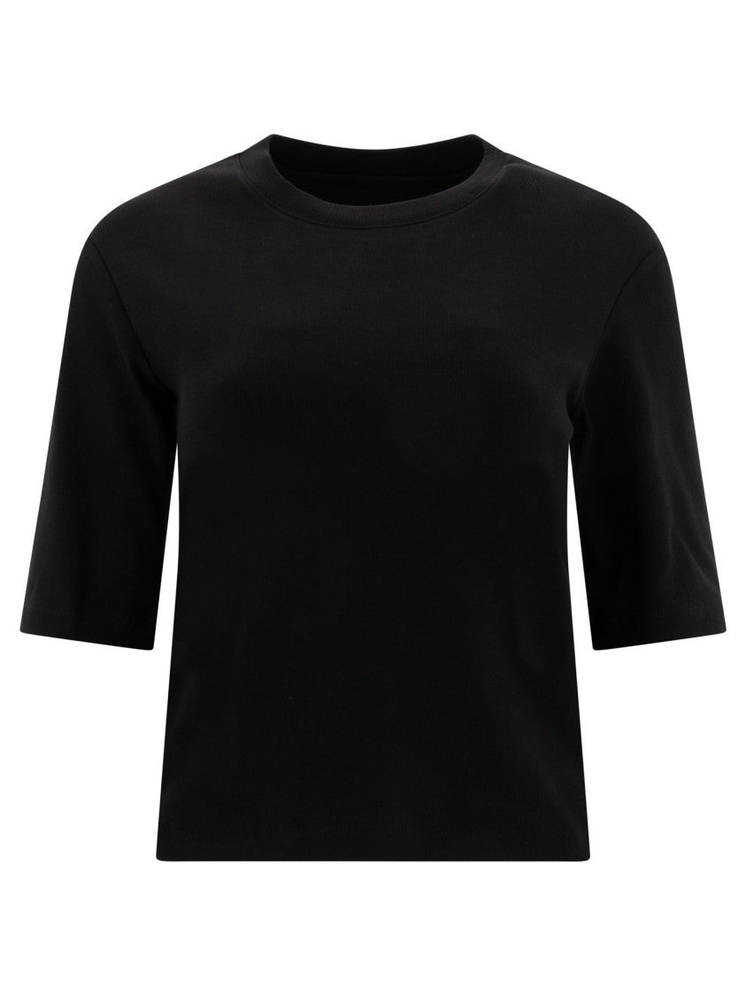 Sandbeige Cropped Black T-Shirt With Classic Crew Neckline