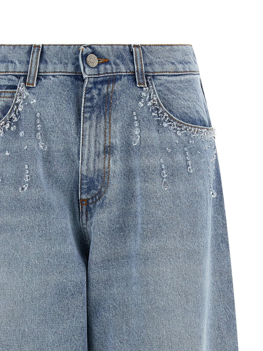Giuseppe Di Morabito Wide-Leg Denim Jeans With Crystal Appliqué And Contrast Stitching