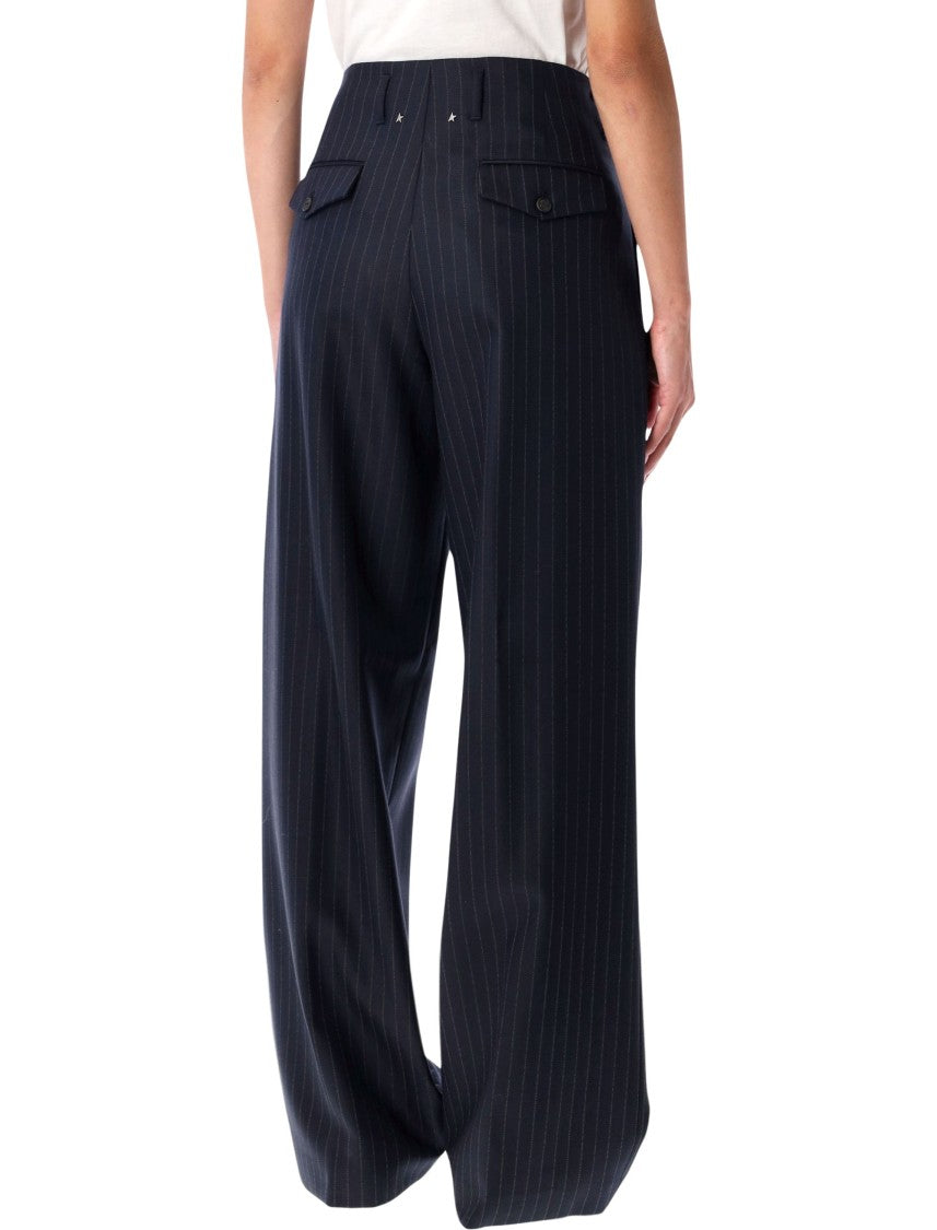 Golden Goose Navy Blue Wool Pinstripe Trousers