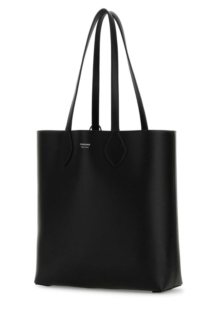 Salvatore Ferragamo Black Leather Allover Shopping Bag