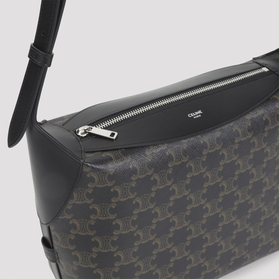 Celine Textile Crossbody Bag With Signature Triomphe Logo And Adjustable Leather Strap