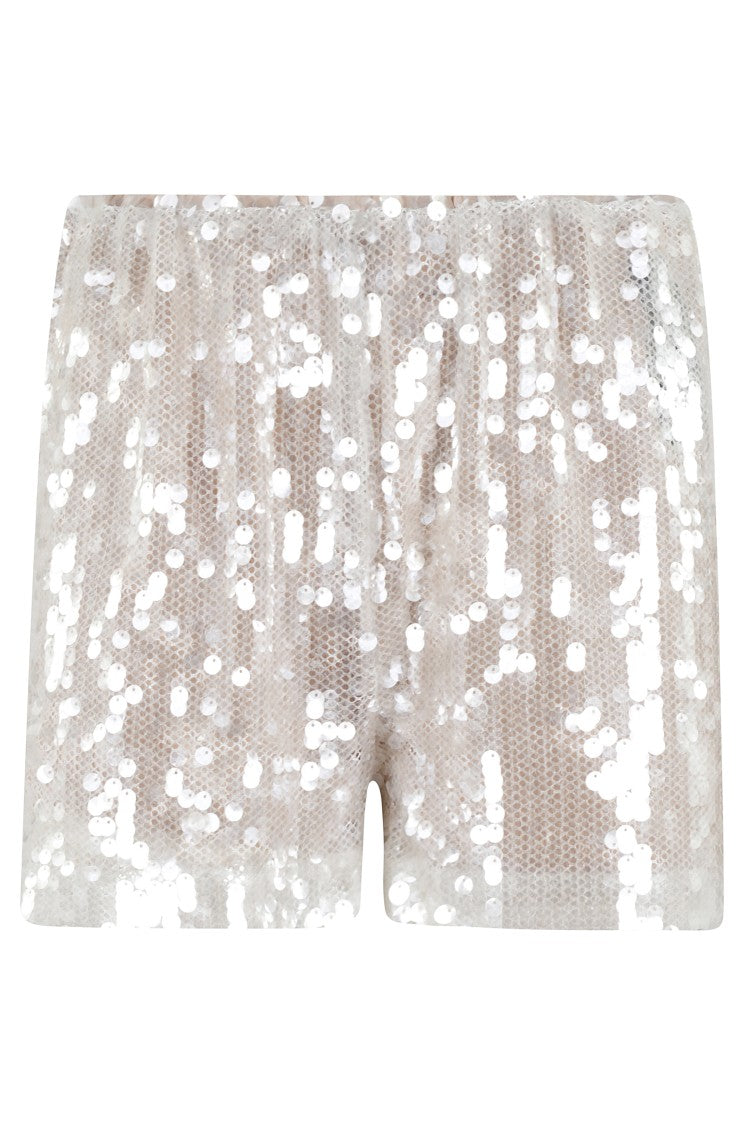 Federica Tosi Sequined White Mesh Shorts With Elasticized Waistband