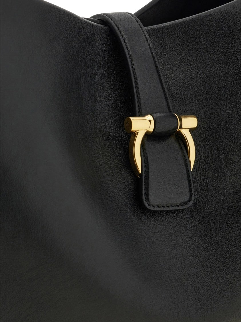 Ferragamo Smooth Leather Tote Bag With Gold-Tone Clasp