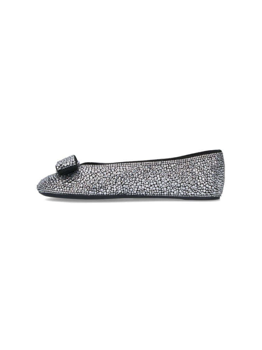 Ferragamo Studded Silver Flat Shoes