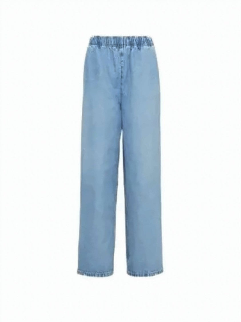 Prada Cropped Light Blue Wide-Leg Denim Pants With Elastic Waistband