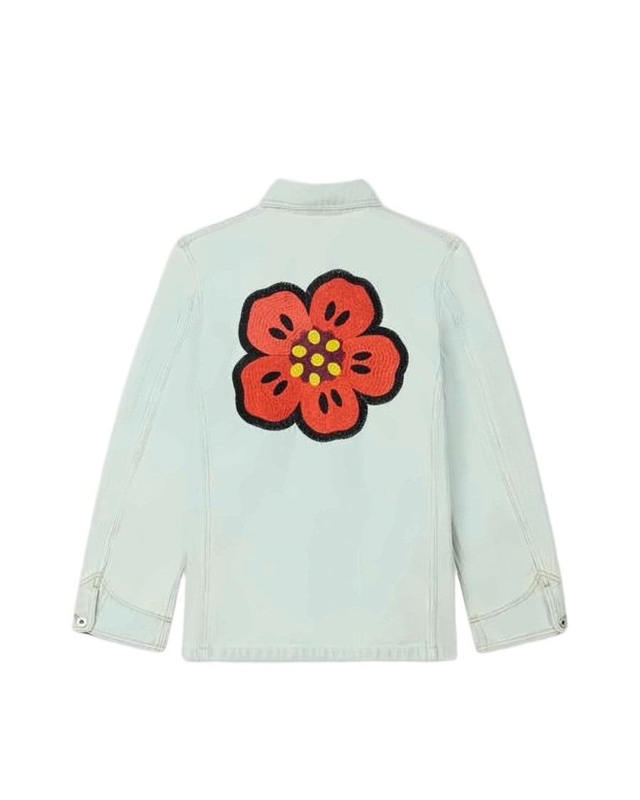 Kenzo Light Denim Jacket With Bold Flower Patch