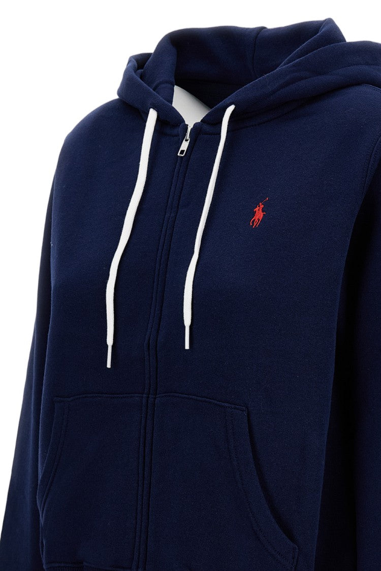Polo Ralph Lauren Cropped Full Zip Hoodie With Adjustable Drawstring And Embroidered Logo