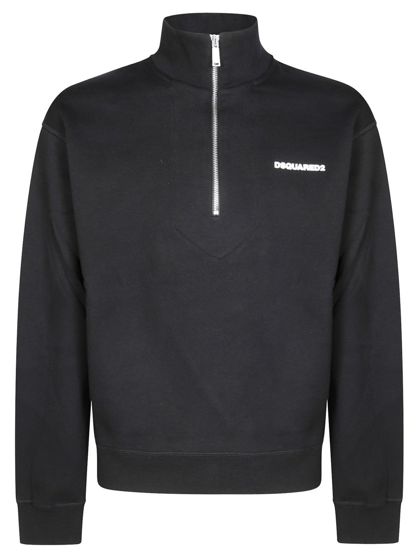 Dsquared2 Fitted Black Zip-Through Knitwear With High Collar