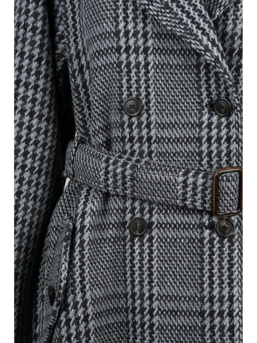 Max Mara Grey Double-Breasted Houndstooth Wool Coat