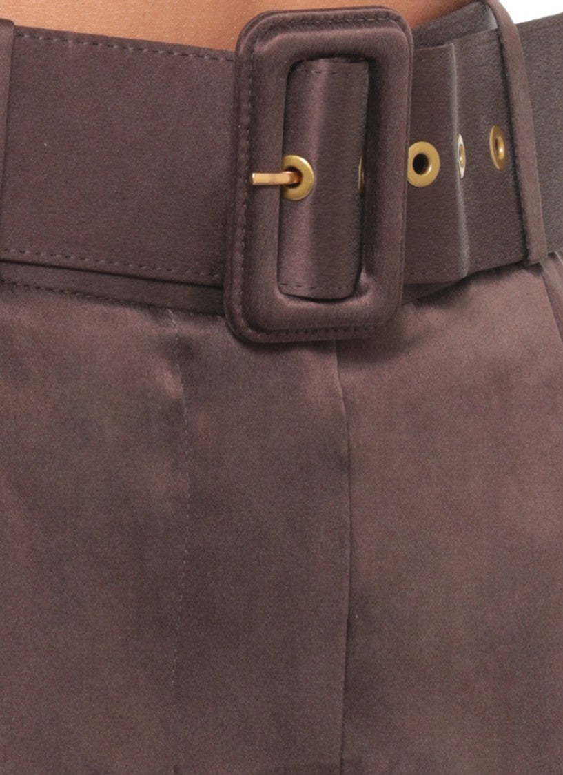 Zimmermann High-Waist Brown Silk Trousers With Pleated Front