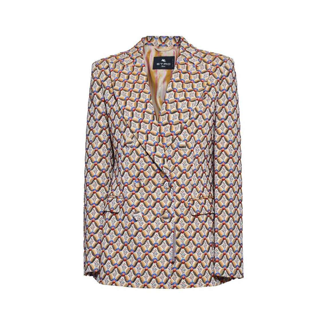 Etro Jacquard Double Breasted Blazer Multicolored Tie Patterns