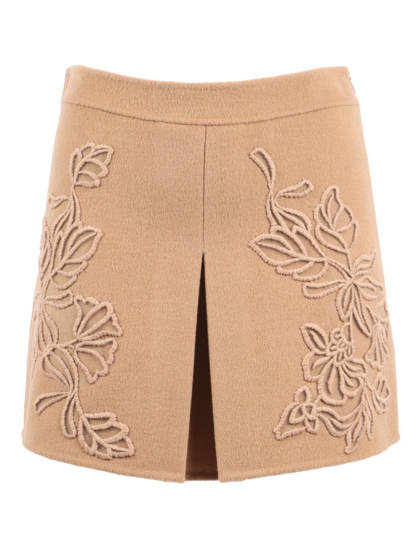 Ermanno Scervino Textured Wool Blend Mini Skirt With Applique Detail