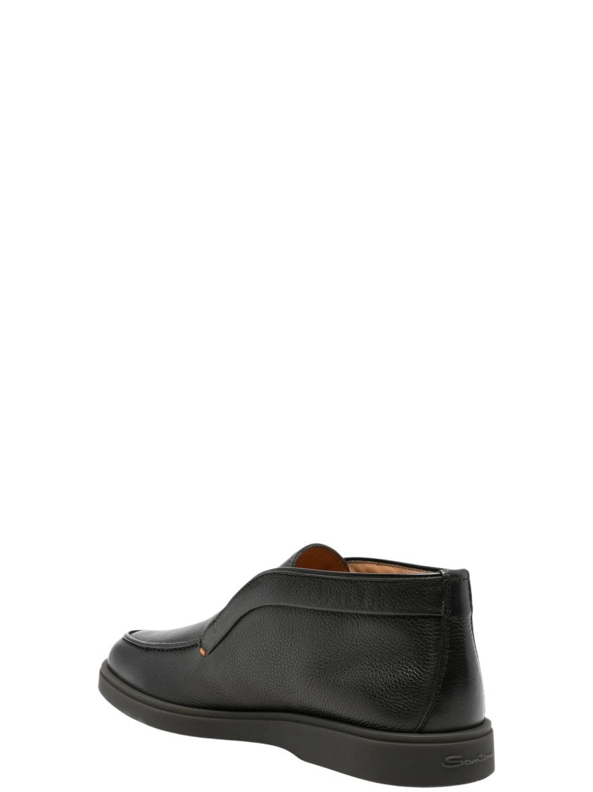 Santoni Black Detroit Leather Loafers