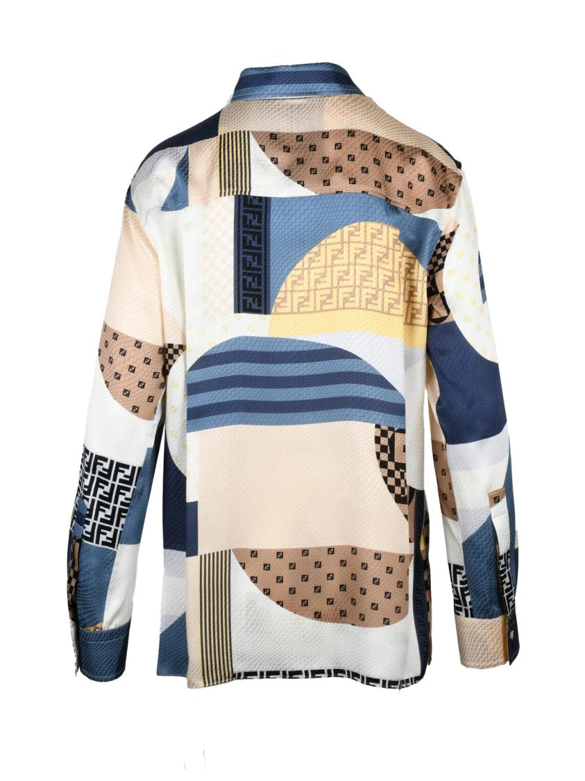 Fendi Abstract Geometric Pattern Silk Shirt With Classic Collar