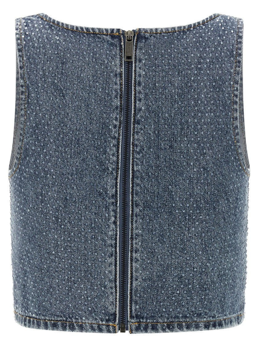 Self-Portrait 'Rhinestone Denim Crop' Top