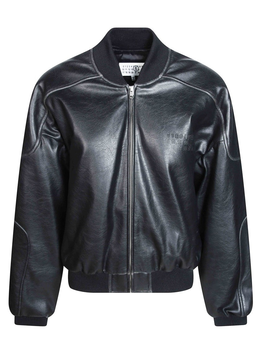 Mm6 By Maison Margiela Black Oversized Leather Bomber Jacket