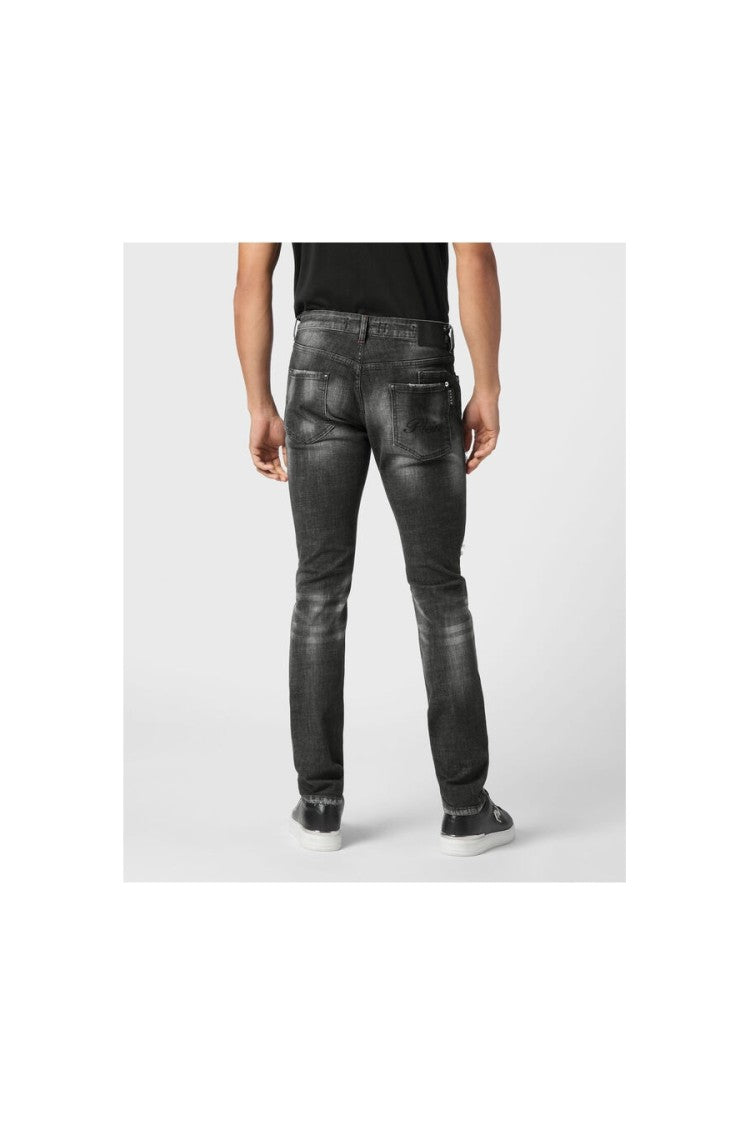 Philipp Plein Distressed Black Slim-Fit Jeans With Silhouette
