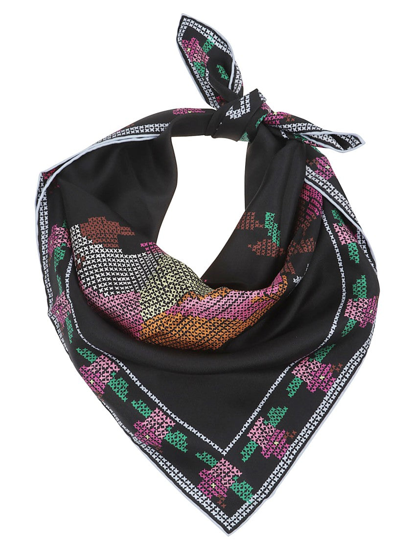 Chloé Silk Scarf With Pixelated Bird And Floral Pattern