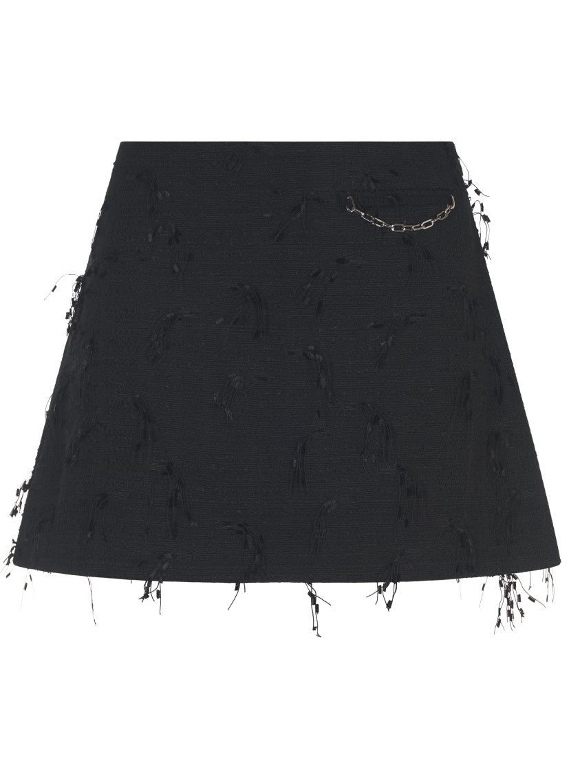 Ganni Textured Black Skirt With Delicate Fringing
