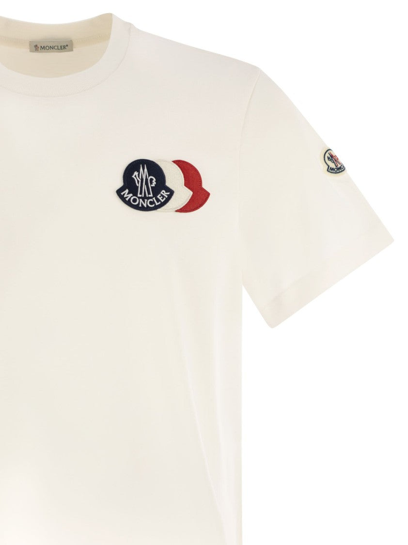 Moncler Cotton T-Shirt With Embroidered Tricolour Logo