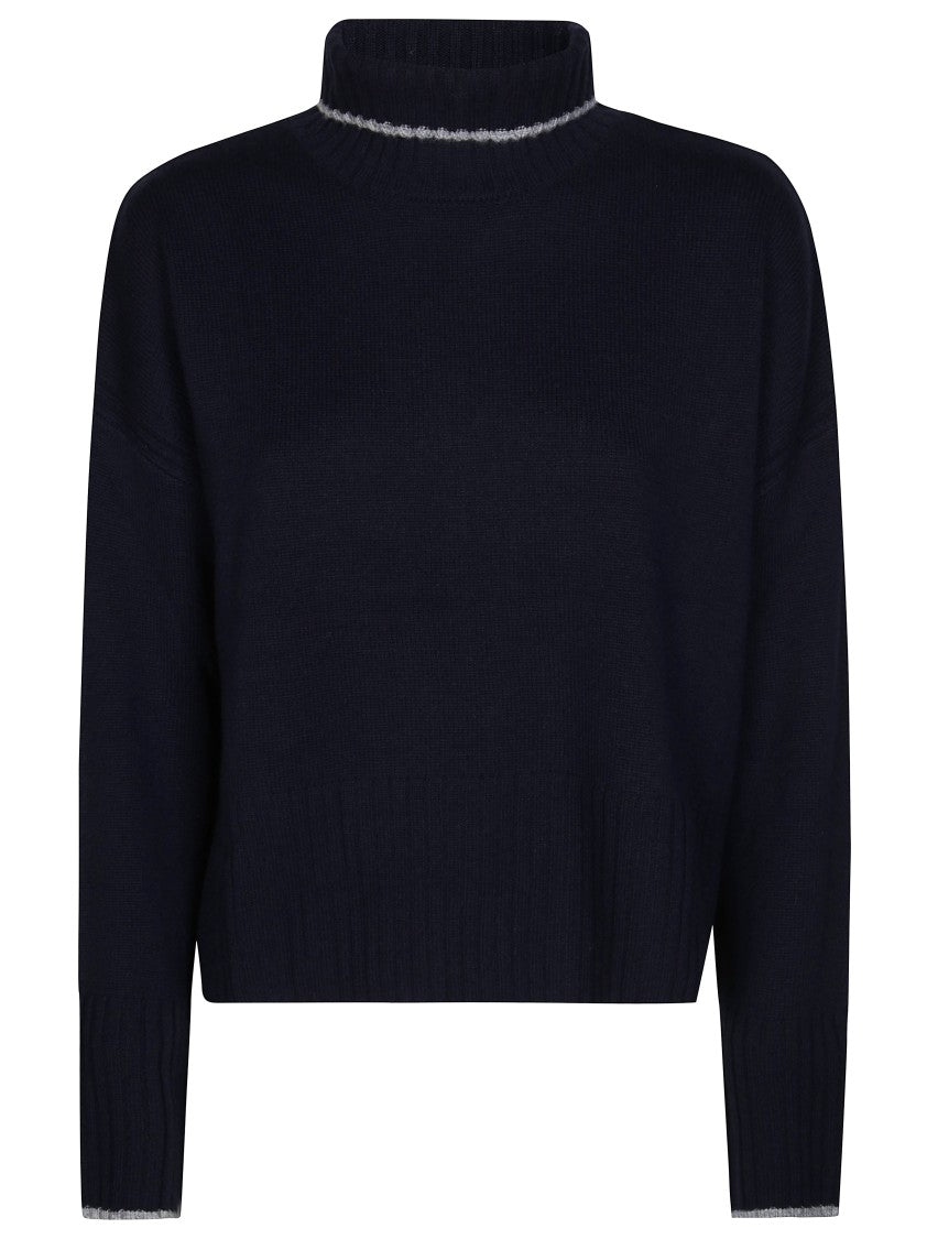 Pinko Cropped Black Sweater With Turtleneck And Contrast Trim