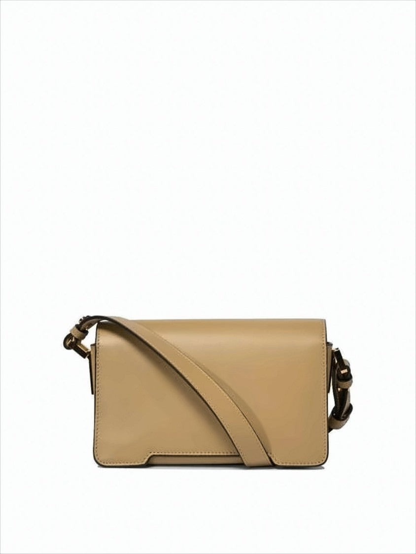 Marni Structured Beige Calf Leather Crossbody Bag With Gold Accents