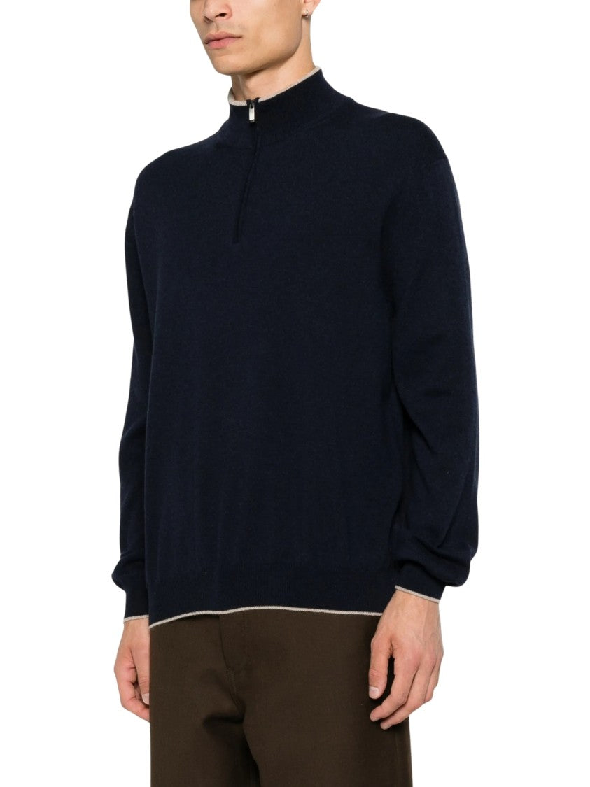 Paul & Shark Half-Zip Knit Sweater With High Collar And Ribbed Detailing