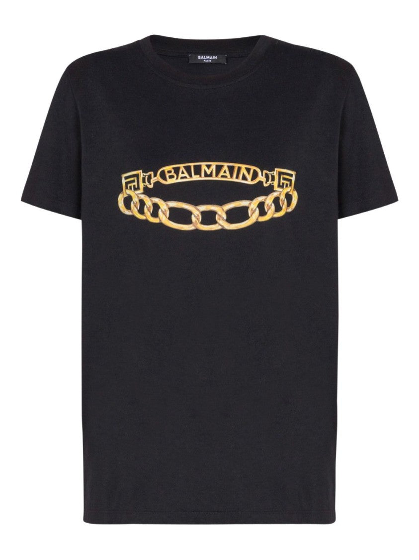 Balmain Short-Sleeved Balmain Chain Print T-Shirt